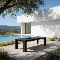 Table à manger en alliage d'aluminium de qualité commerciale, finition résistante aux intempéries pour jardins, cours et projets commerciaux à usage mixte