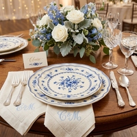 Assiettes en céramique bleues romantiques à fleurs, bord ondulé, vaisselle de luxe en porcelaine, ensemble de vaisselle, plat de service pour restaurant