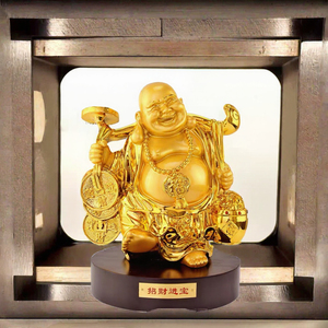Statue du Bouddha Rieur Porte-Bonheur en Résine Peinte à la Main, Pot à Trésors Écologique, Sculpture Traditionnelle de Prospérité pour le Bureau - Product Image 2