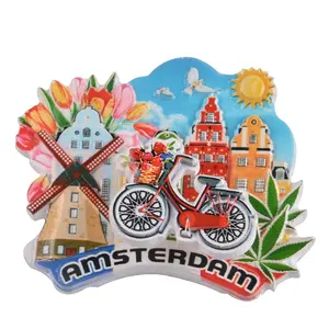 Produsen Cina Magnet Kulkas Kustom Berwarna 3d Amsterdam Resin Sring Magnet Kulkas Suvenir