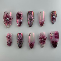 Vente en gros Nouveauté Moyenne Amande Carré 3D Fleur Faux Ongles Advanced Sense Oeil de Chat Acrylique Presse Française sur Ongles avec de la Colle