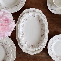 Vaisselle en céramique de style français romantique Eden Garden, assiettes à bordure dentelée, assiettes à dessert, tasses à café, assiettes profondes, ovales