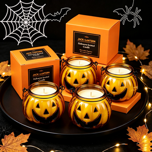 Velas Aromáticas de Cera de Soya para Halloween, Vela Perfumada en Frasco con Forma de Calabaza <span class=keywords><strong>Jack</strong></span> O'Lantern, Decoración para el Hogar, Regalo - Product Image 6