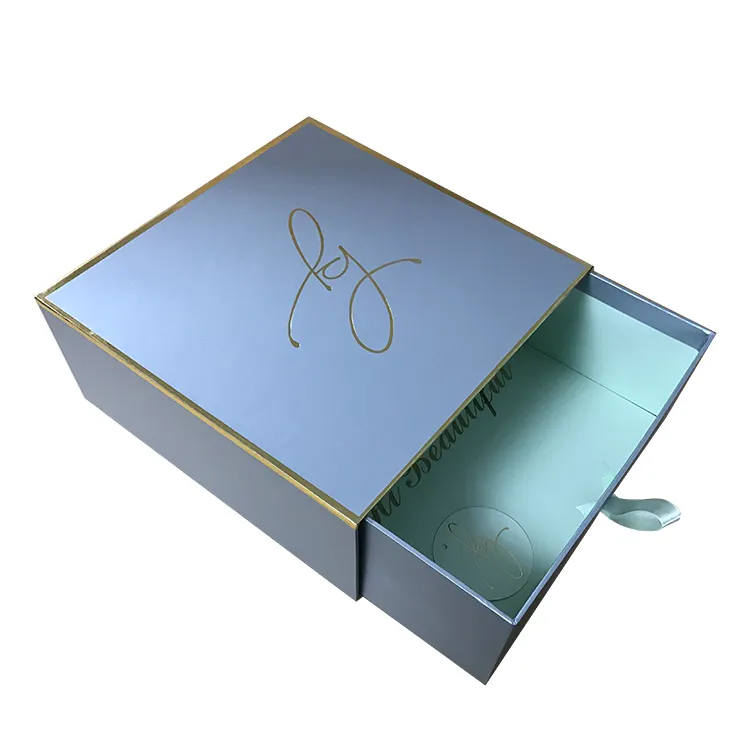 กล่องกระดาษแข็งแข็งแบบเลื่อนหรูหราพร้อมเชือกริบบิ้นกล่องของขวัญ