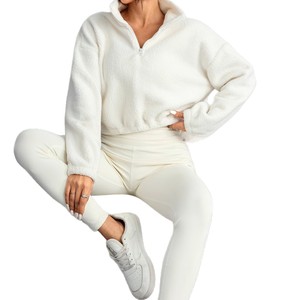 Veste de sport automne/printemps avec doublure en polaire et en duvet, demi-zip, col montant, couleur unie, haut de yoga - Product Image 6
