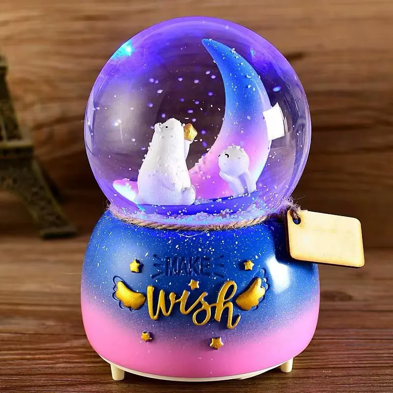 Gradient Moon Cartoon Animal starry Bear Bunny Snow Globe Music Box Home Desktop Decor 2020 New Year Gift For Student