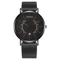 Jam Tangan Pria Quartz Geneva Fashion Ramah Lingkungan Warna Biru dengan Kalender, Tali Akrilik, Grosir Terlaris Perdagangan Luar Negeri Satu Unit
