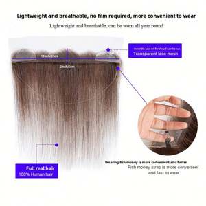 Topper de Cabello Humano con Encaje Frontal HD para Mujer, Línea de Cabello Invisible, Tejido a Mano, Flequillo Ligero, Puede Permanecer y Teñirse - Product Image 3