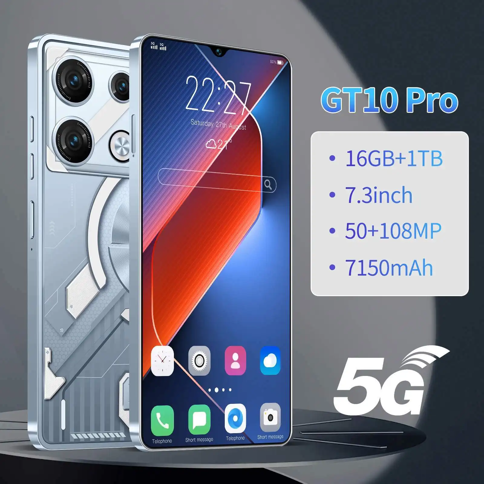2024 New GT10 Pro 4G Smart Phone 3GB+32 6.8 Inch Smartphones Android Mobile 4000mAh Battery Face lD Cellphone