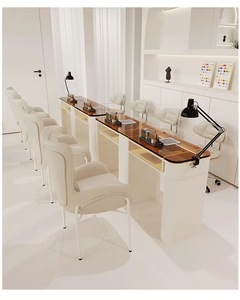 Juego de Mesa y Silla para Manicura Estilo Crema LE, Mesa de Vidrio para Arte de Uñas con Enchufe Integrado para Aspiradora, Mesa para Uñas - Product Image 1