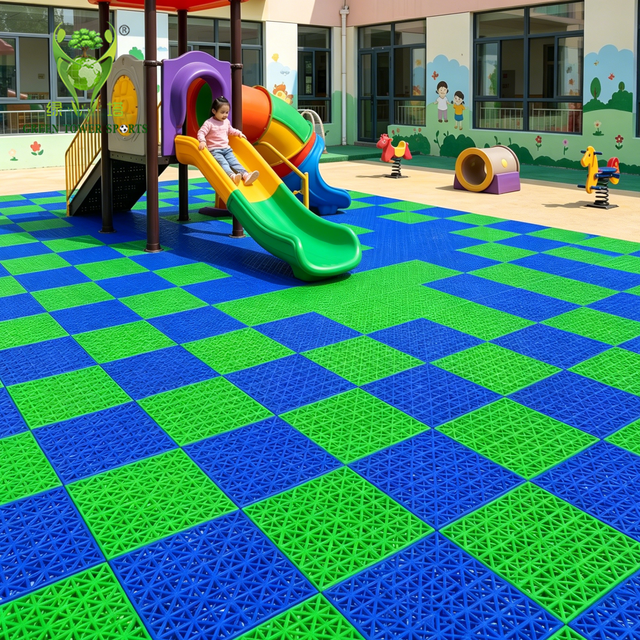 Quick-Drain 12.2mm Thick Suspended Modular Floor for Kindergarten Play Area All-Weather 10x10" Interlocking Tiles