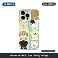 Coque transparente en TPU souple antichoc avec motif de chiot style peinture à l'huile, motif à huit grilles, pour iPhone 17 16 15 14 13 Pro Max