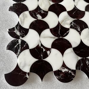 Mosaïque en <span class=keywords><strong>marbre</strong></span> blanc de Carrare et <span class=keywords><strong>marbre</strong></span> noir découpée au jet d'eau avec revêtement auto-adhésif résistant à l'eau - Product Image 6