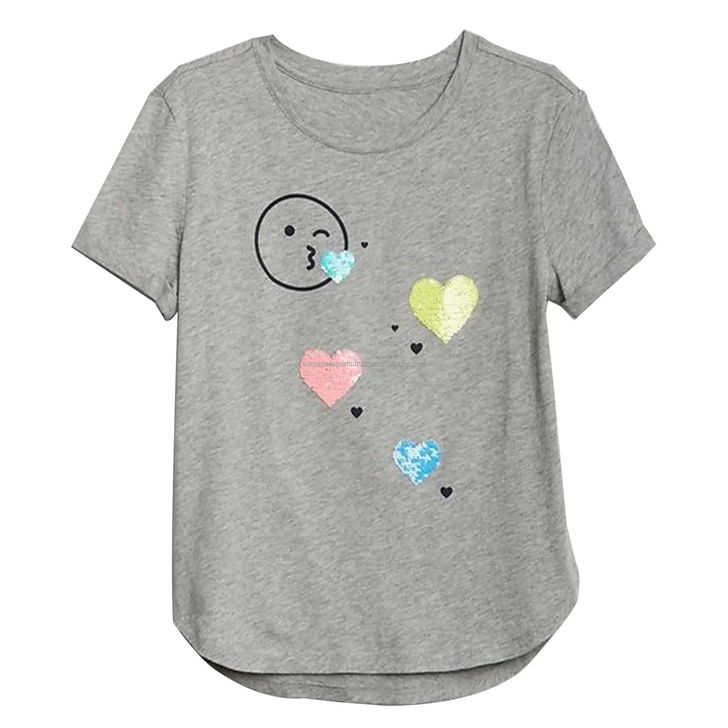 Maglietta in cotone organico Single Jersey per bambini ragazze a prezzo all'ingrosso stili T-Shirt per bambini colore personalizzato, stile di imballaggio