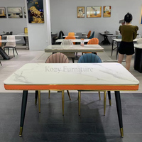 Vente de gros Mobilier moderne Plateau en marbre Table de salle à manger rectangulaire Fashion Design Pieds noirs