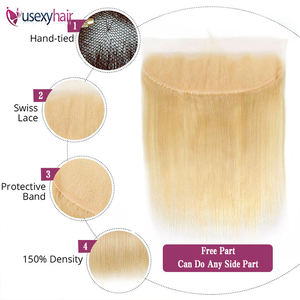 Mèches brésiliennes Remy lisses avec <span class=keywords><strong>Lace</strong></span> Closure transparente, blond miel 613, avec Closure, lots de 3 - Product Image 2