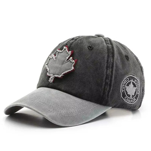 หมวกเบสบอลหกแผงแบบสปอร์ตหมวกผ้าฝ้ายสีเทากันน้ำแบบเก่าลายปักรูปใบเมเปิ้ลแฟชั่นการออกแบบสำหรับซักผ้าในน้ำ - Product Image 1