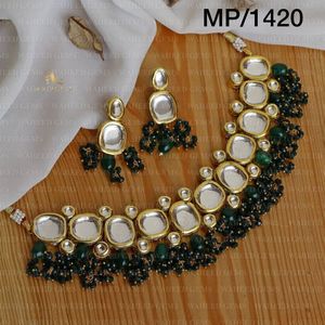 Kundan collar conjunto con espalda Meenakari multicolor Kundan perla gargantilla collar conjunto con pendiente a juego mujer chica - Product Image 1