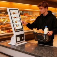 Kiosque de commande en libre-service 21,5/32 pouces avec terminal de paiement pour restaurant, lecteur de codes-barres et prise en charge SDK, sur pied
