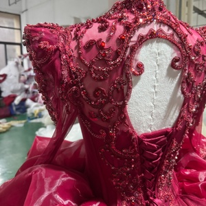 Vestidos de novia rojos Mc004 Red Princess para novia, con cuello alto, encaje, cuentas de ilusión, Vestido De Noiva Jancember - Product Image 4