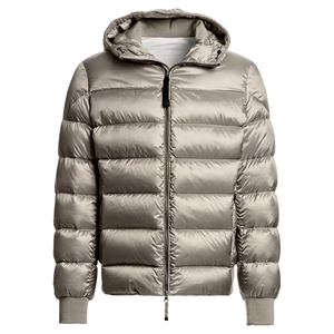 Blouson matelassé à capuche pour homme, respirant, imperméable, coupe-vent, motif écossais, fermeture éclair, coupe droite, col montant - Product Image 1