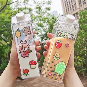 Bouteilles d'eau en plastique transparentes et mignonnes sans BPA, 500 ml et 1000 ml, forme carrée, réutilisables - Product Image 5