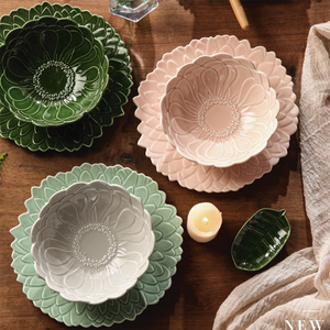 Service de table <span class=keywords><strong>en</strong></span> céramique de style nordique avec motif floral et feuillage, vaisselle <span class=keywords><strong>pour</strong></span> la maison, ensembles de vaisselle - Product Image 3