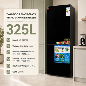 Réfrigérateur à <span class=keywords><strong>deux</strong></span> portes en verre noir 325L, congélateur inférieur sans givre, 220-240V 50Hz, économie d'énergie de 30%, pour maison, appartement, hôtel - Product Image 1