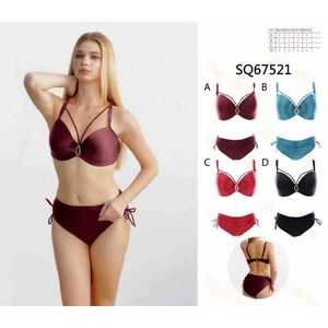 Costume da bagno bikini sexy da donna a due pezzi, estivo, da spiaggia, imbottito, con reggiseno all'americana e slip a vita alta con laccetti laterali, all'ingrosso SQ67521 - Product Image 1