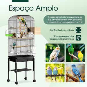 قفص طيور MBOX مقاس 137.5×47×37 سم، طبقتين مع عجلات، صينية قابلة للإزالة، وعاء طعام مضاد للتناثر، سلم للطيور المتوسطة/الكبيرة، أسود، صنع في الصين - Product Image 6