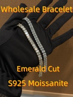 Bracelet Tennis en Moissanite Taille Émeraude, Argent S925, Luxe, pour Femmes et Hommes, Vente en Gros, Faible MOQ, Expédition Rapide