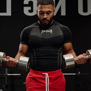 T-Shirt Aderente da <span class=keywords><strong>Uomo</strong></span> Stile Americano ad Alta Elasticità per Jogging, Sport, Fitness e Allenamento, Asciugatura Rapida, Manica Corta - Product Image 4