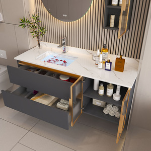 Ensemble de meubles de salle de bain modernes avec miroir, design élégant pour salle de bain, hôtel, villa, appartement - Product Image 5
