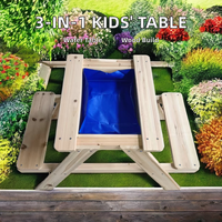 Ensemble de bancs de pique-nique en bois 3-en-1 pour enfants, table de jeu et chaise d'eau de jardin extérieur pour l'imagination et le plaisir