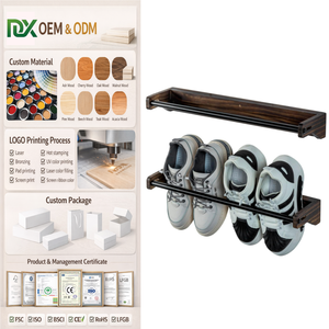 Scarpiera Rustica da Parete in Legno Massello, Organizzatore Galleggiante Salvaspazio per <span class=keywords><strong>Scarpe</strong></span> e Mensola Espositiva - Product Image 1