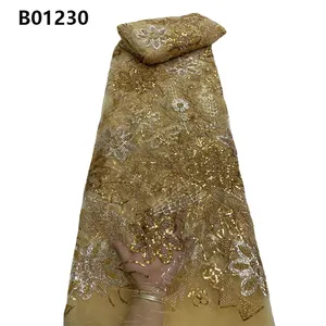 CHOCOO 2024 produk baru kain renda manik-manik Glitter desain bunga manik-manik berpayet kain renda bordir