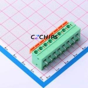 DB142R-5.08-8P-GN Spring Terminal Block Bent Lead Through Hole,P=5.08mm Connector 1x8P 5.08mm Green 8P - Product Image 1