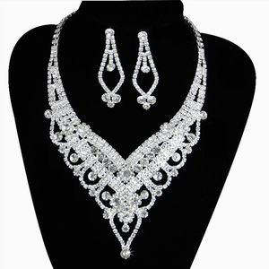 Лидер продаж, модное свадебное ожерелье и серьги с бриллиантами из белого камня, комплект из двух частей, ожерелье с бриллиантами Jwelary - Product Image 2