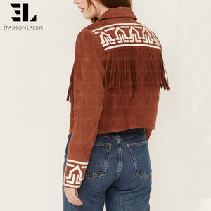 سترة جاكار مخصصة من LARSUR بتصميم فرو صناعي مع شراشيب وسحاب للدراجات النارية والسباقات - Product Image 4