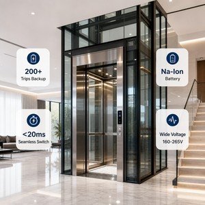 ลิฟต์บ้านสำรองพลังงานแบตเตอรี่ Na-Ion รับน้ำหนัก 450 กก. ขับเคลื่อนได้มากกว่า 200 รอบ ใช้ไฟฟ้าแรงดันกว้าง 160-265V ระบบขับเคลื่อนแบบไร้เฟือง - Product Image 6