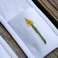 Pochette à couverts en lin blanc brodée de fleurs, motif botanique, pour mariage, décoration de table champêtre, vente en gros