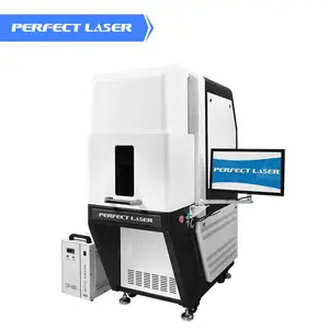 Mesin tanda Laser UV pendingin udara 3W 5W 10W, Kabinet tertutup untuk keramik akrilik plastik kristal kaca logam