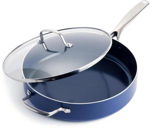 Poêle à frire <span class=keywords><strong>en</strong></span> céramique antiadhésive avec couvercle, poêle à frire profonde et grande avec poignée auxiliaire, couvercle <span class=keywords><strong>en</strong></span> verre, bleu. - Product Image 1