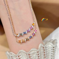 Collier d'été en zircon spirale arc-en-ciel, design souriant, délicat, luxueux, avec pierres précieuses colorées, plaqué or, pour clavicule
