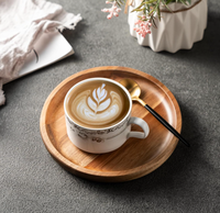Plateau de service rond en bois d'acacia personnalisé en gros 2025, petit plateau en bois d'acacia pour le café, le petit-déjeuner, le pain
