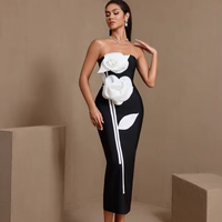 Robe de soirée élégante pour femme Ocstrade, tendance, couleur contrastée, fleurs 3D, robe moulante, corset sans bretelles