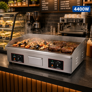 Durable 304 Stainless Steel Electric <b>Flat</b> <b>Top</b> <b>Griddle</b> with Oil Drawer Heavy Duty Countertop Grill Machine for Commercial Kitchen - Product Image 1