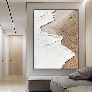 En gros Personnalisé Hôtel Oeuvres Original <span class=keywords><strong>Beige</strong></span> Blanc Océan <span class=keywords><strong>Plage</strong></span> <span class=keywords><strong>Peinture</strong></span> À L'huile Abstraite sur Toile Avec Sujet Paysage - Product Image 2