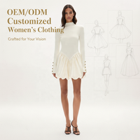 Nouvelle Robe Mini Femme Élégante Blanc Cassé Col Montant Manches Longues Boutons Dorés Poignets Plissés Jupe Bouffante Personnalisée Vente en Gros