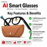 Lunettes intelligentes avec étui de charge, caméra 4K, commande vocale, traduction en temps réel, enregistrement photo et vidéo, assistant vocal IA, IP67